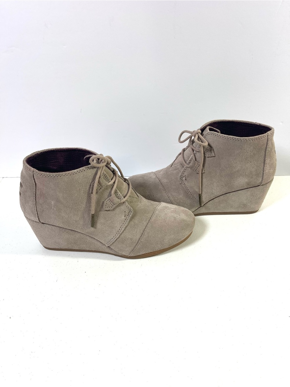Toms Taupe Suede Lace-Up Ankle Wedges - Picture 4 of 4